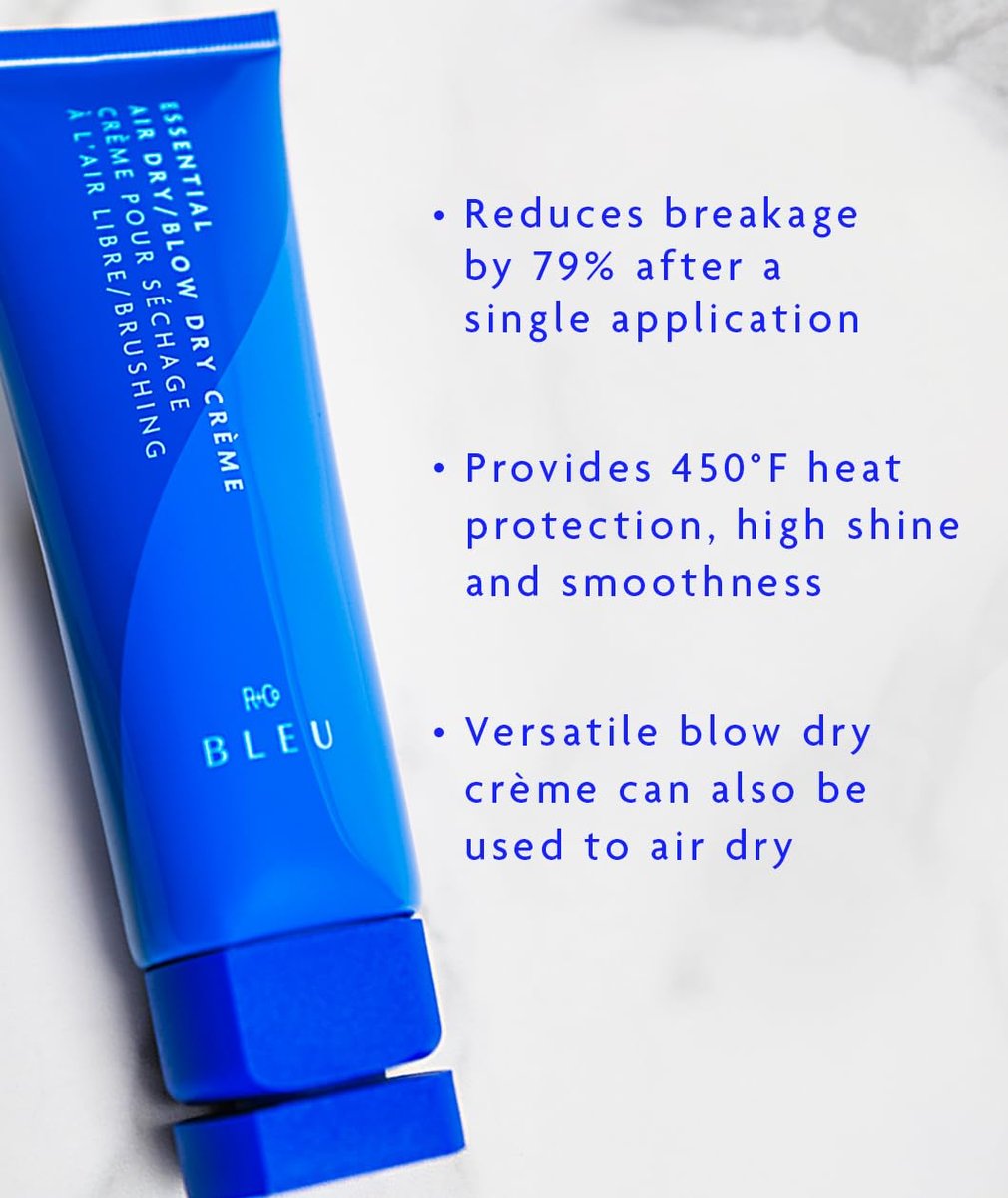 R+Co BLEU Essential Air Dry Blow Dry Crème – Lightweight Heat Protectant Styling Cream for Frizz Control, Hydration & Shine – Smooths & Detangles for All Hair Types – Paraben-Free – 4.2 oz Avelisse