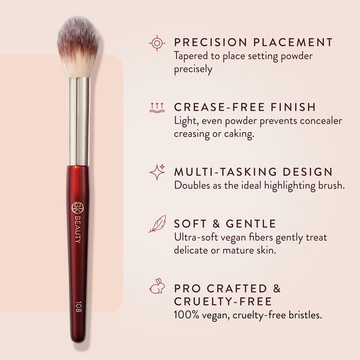 BK BEAUTY 108 Precision Powder Makeup Brush – Pro-Designed Tapered Brush for Under-Eye Setting, Crease-Free Finish & Subtle Highlighting Avelisse