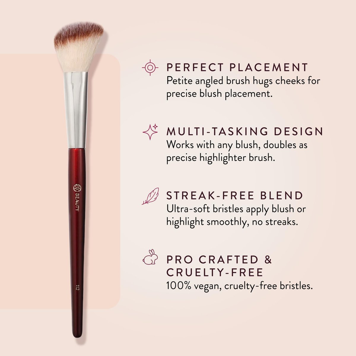 BK BEAUTY 112 Small Angled Face Brush – Precise Blush Brush for Soft, Natural Blend on Smaller Faces & Highlighting Avelisse