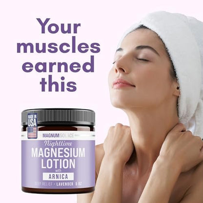 Magnum Solace Nighttime Magnesium Lotion with Arnica – Highly Concentrated Magnesium for Muscles & Joints – Apply to Legs or Feet Before Bed – Skin-Friendly, 5 Fl Oz