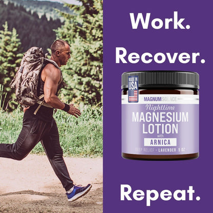 Magnum Solace Nighttime Magnesium Lotion with Arnica – Highly Concentrated Magnesium for Muscles & Joints – Apply to Legs or Feet Before Bed – Skin-Friendly, 5 Fl Oz
