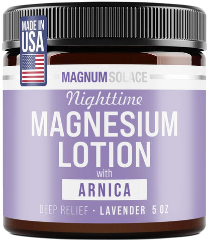 Magnum Solace Nighttime Magnesium Lotion with Arnica – Highly Concentrated Magnesium for Muscles & Joints – Apply to Legs or Feet Before Bed – Skin-Friendly, 5 Fl Oz