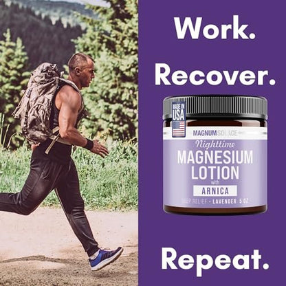 Magnum Solace Nighttime Magnesium Lotion with Arnica – Highly Concentrated Magnesium for Muscles & Joints – Apply to Legs or Feet Before Bed – Skin-Friendly, 5 Fl Oz