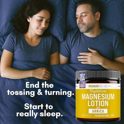 Magnum Solace Nighttime Magnesium Lotion with Arnica – Soothing Relief & Relaxation, Highly Concentrated Magnesium for Muscles & Joints, Apply to Legs or Feet Before Bed, Skin-Friendly, 5 Fl Oz
