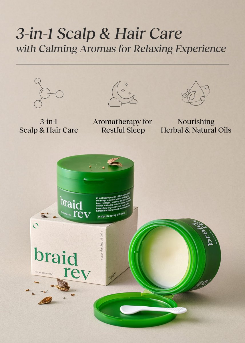Bephor Braid Rev Scalp Sleeping Oil Balm – Korean Scalp Treatment for Dry Scalp, Balm-to-Oil Formula with Coconut & Shea Butter, Reduces Excess Sebum & Strengthens Hair Roots, 2.65 oz Avelisse