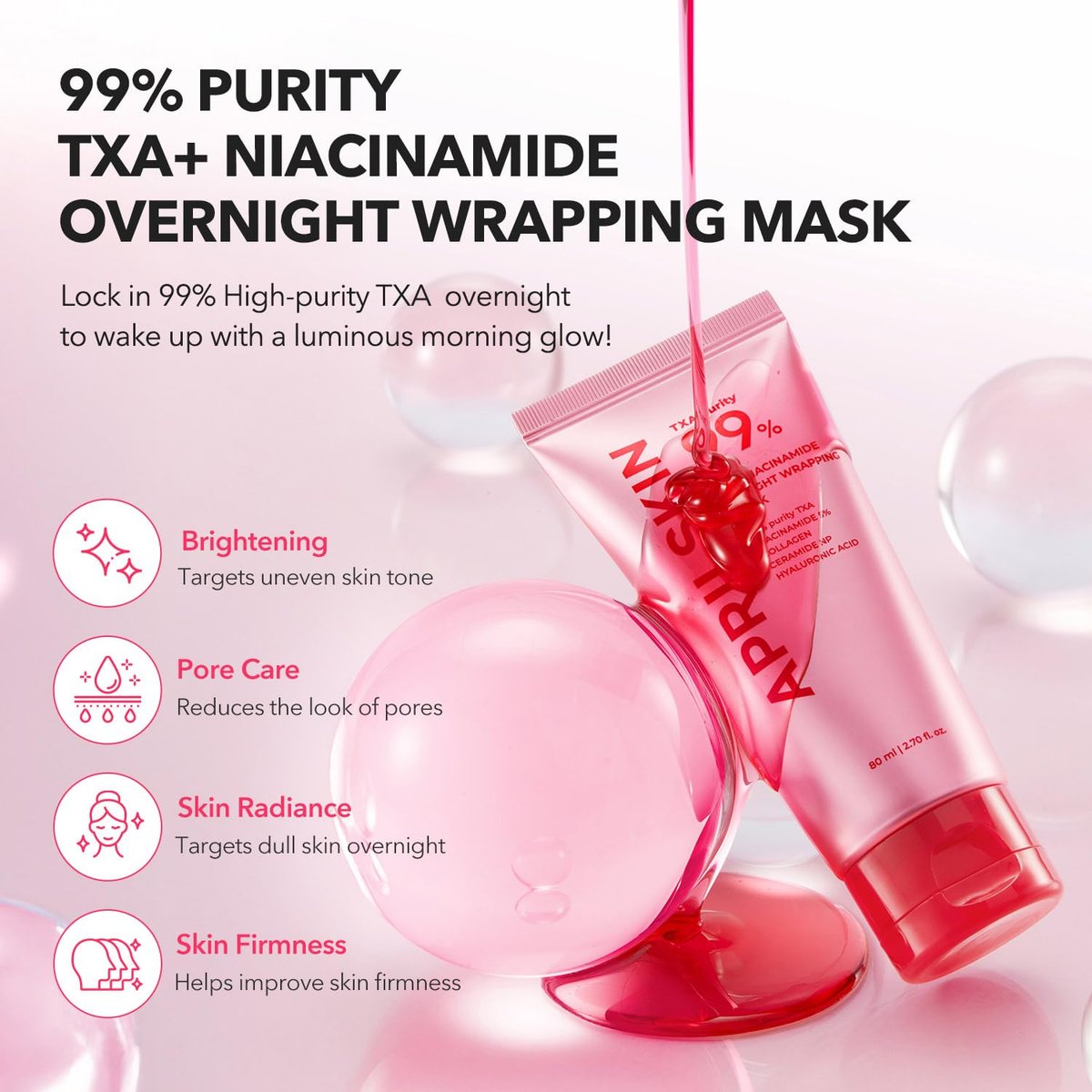 APRILSKIN TXA Niacinamide 99 Overnight Wrapping Mask – 99% High-Purity TXA + Niacinamide for Uneven Skin Tone, Firming & Pore Care (80ml / 2.70 fl.oz.) - görsel 3