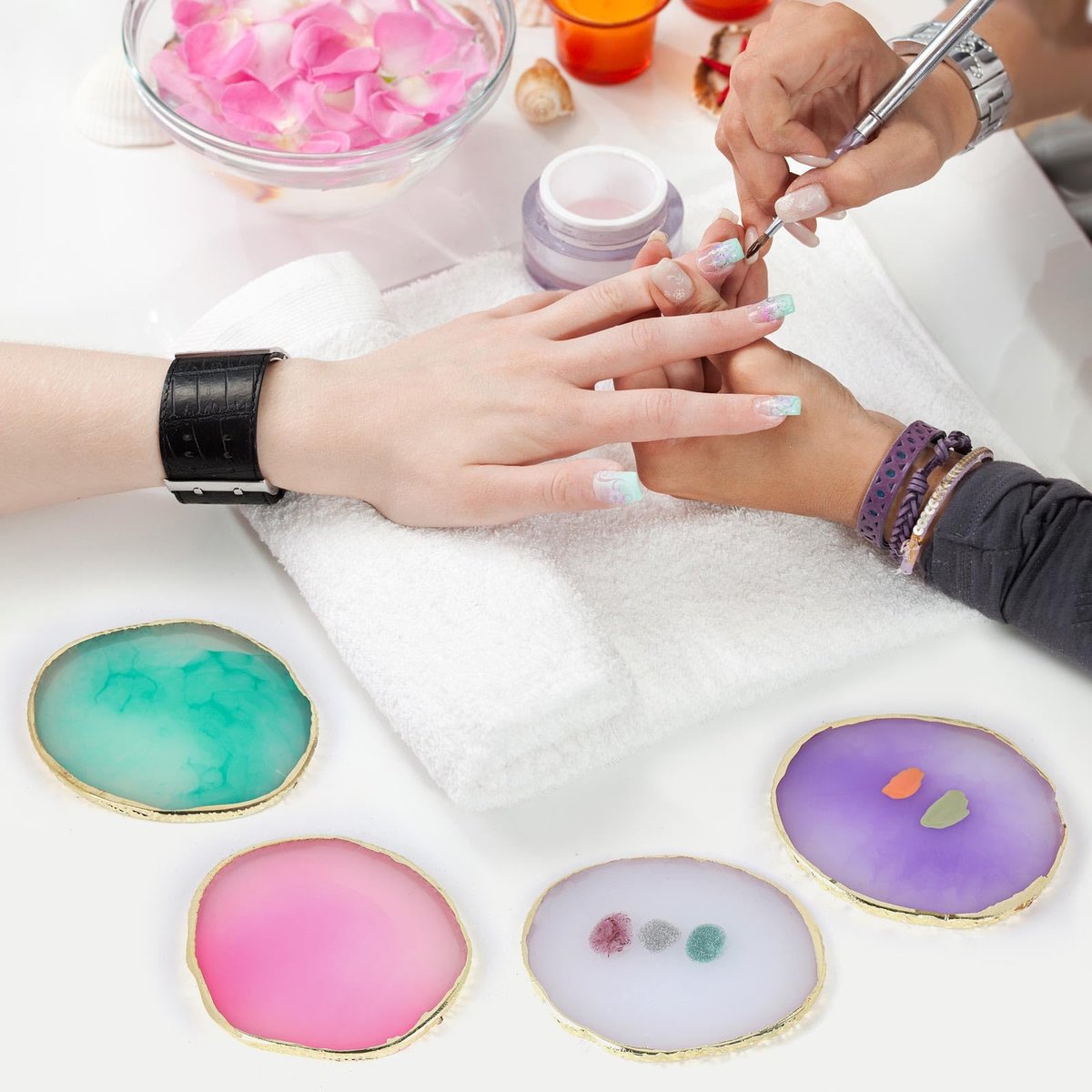 4 Pack Nail Art Palette - Resin Polish Color Design Mixing Plate for Nails | Mini Paint Palette Set - görsel 10