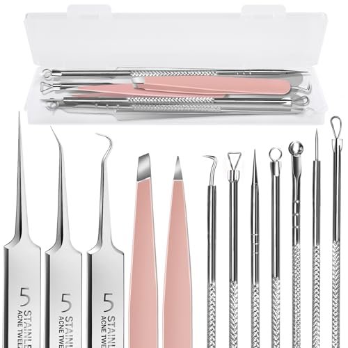 Teenitor 9-Piece Professional Blackhead Tweezers and Pimple Popper Tool Kit – Stainless Steel Blackhead Remover Tools for Women Facial Hair - görsel 16