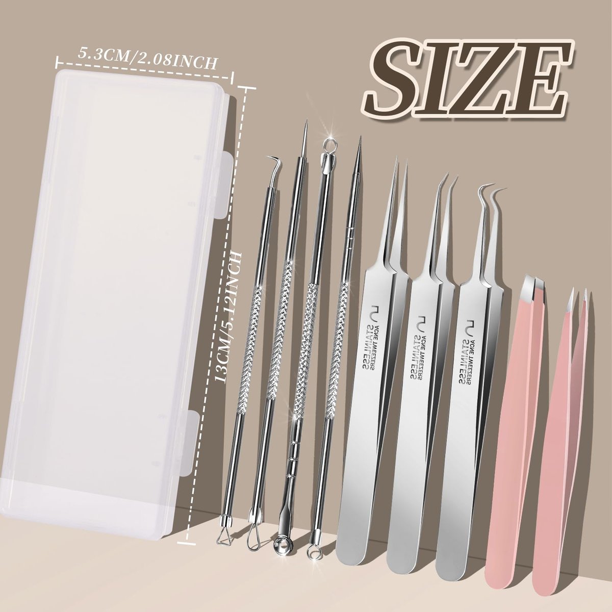 Teenitor 9-Piece Professional Blackhead Tweezers and Pimple Popper Tool Kit – Stainless Steel Blackhead Remover Tools for Women Facial Hair - görsel 13