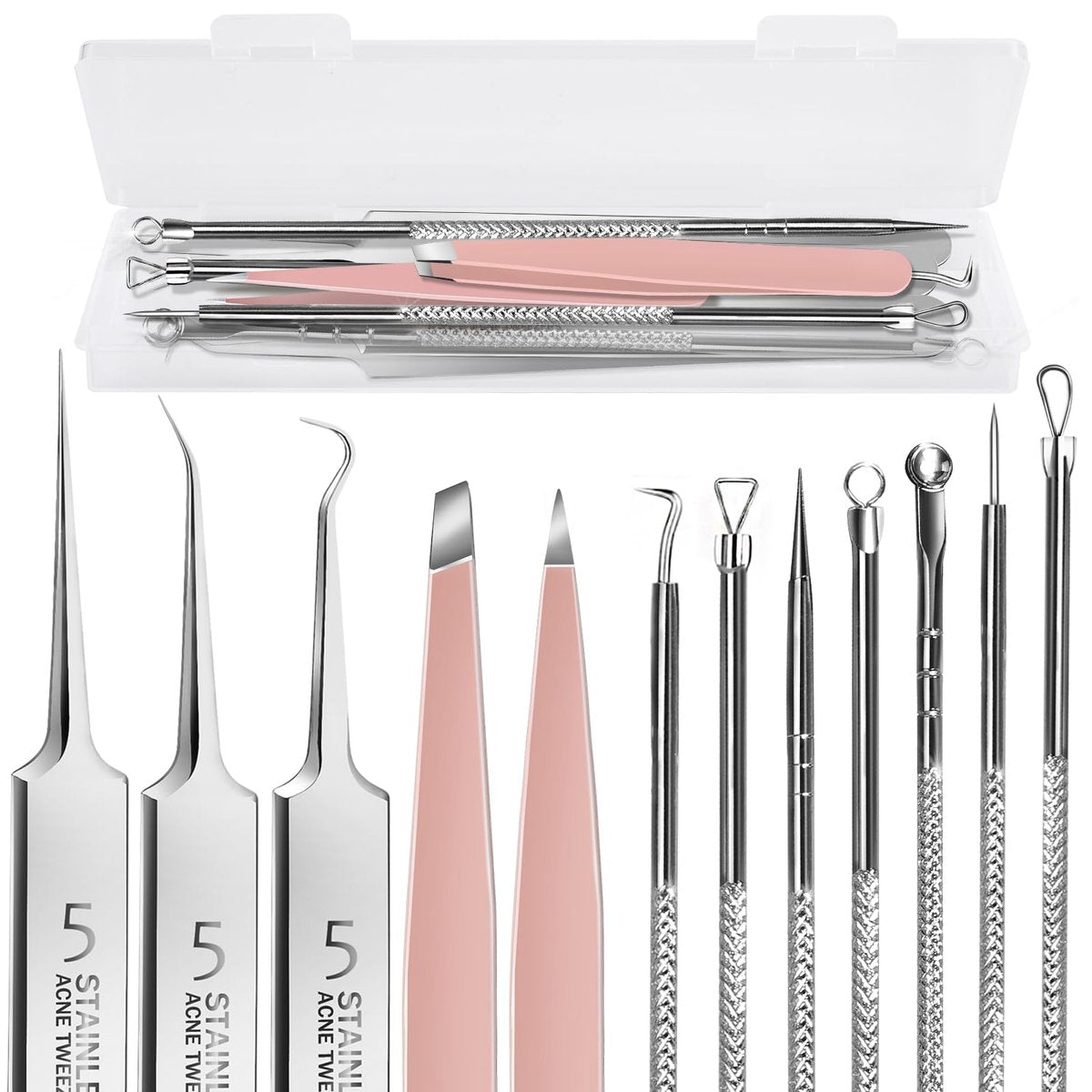 Teenitor 9-Piece Professional Blackhead Tweezers and Pimple Popper Tool Kit – Stainless Steel Blackhead Remover Tools for Women Facial Hair - görsel 15
