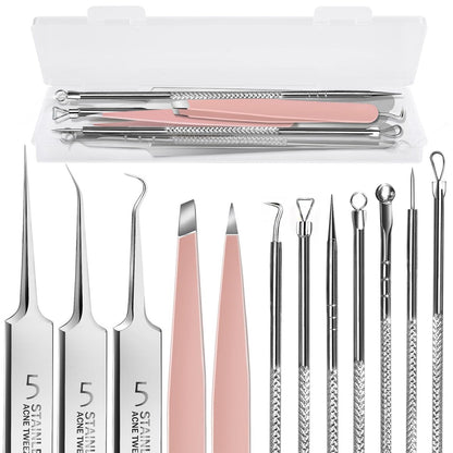 Teenitor 9-Piece Professional Blackhead Tweezers and Pimple Popper Tool Kit – Stainless Steel Blackhead Remover Tools for Women Facial Hair