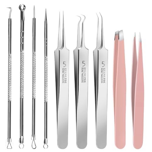 Teenitor 9-Piece Professional Blackhead Tweezers and Pimple Popper Tool Kit – Stainless Steel Blackhead Remover Tools for Women Facial Hair - görsel 2