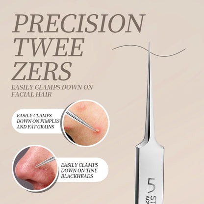 Teenitor 9-Piece Professional Blackhead Tweezers and Pimple Popper Tool Kit – Stainless Steel Blackhead Remover Tools for Women Facial Hair