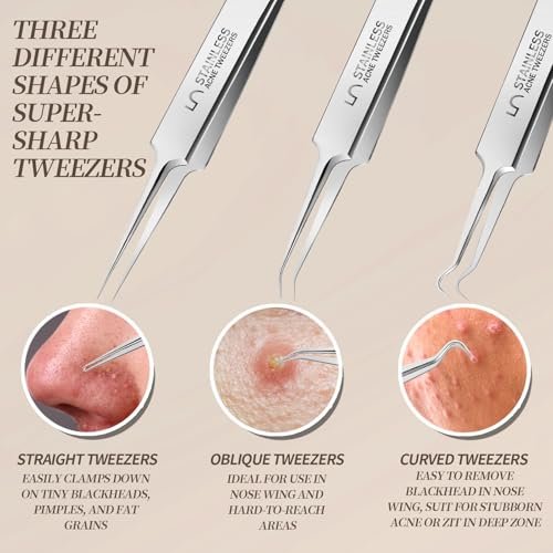 Teenitor 9-Piece Professional Blackhead Tweezers and Pimple Popper Tool Kit – Stainless Steel Blackhead Remover Tools for Women Facial Hair - görsel 6