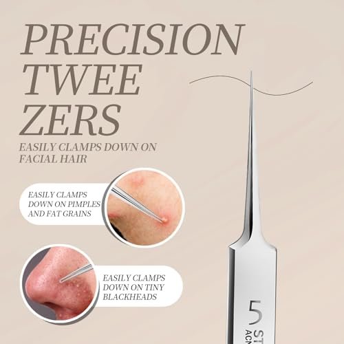 Teenitor 9-Piece Professional Blackhead Tweezers and Pimple Popper Tool Kit – Stainless Steel Blackhead Remover Tools for Women Facial Hair - görsel 8