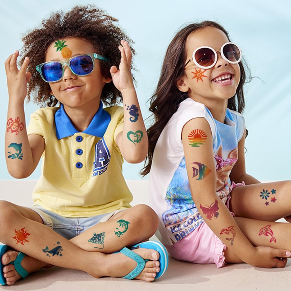 CHARLENT Glitter Temporary Tattoos for Aloha Party Decoration - 74 Individually Sheets Glitter Summer Tattoos for Kids Women Hawaiian Party Favors - görsel 7