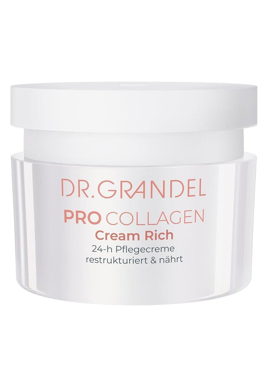 Dr. Grandel PRO COLLAGEN Cream Rich – Rich Face, Neck, and Décolleté Moisturizer for Dry Skin, Smoothes and Improves Elasticity