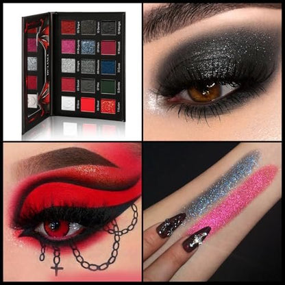 DE'LANCI Red Black Goth Eyeshadow Palette – High Pigment Vegan Red Eyeshadow with Gray Silver Shimmer for Vampire Clown Halloween Makeup Avelisse