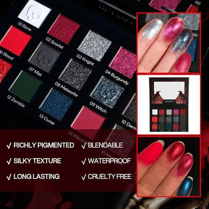 DE'LANCI Red Black Goth Eyeshadow Palette – High Pigment Vegan Red Eyeshadow with Gray Silver Shimmer for Vampire Clown Halloween Makeup Avelisse