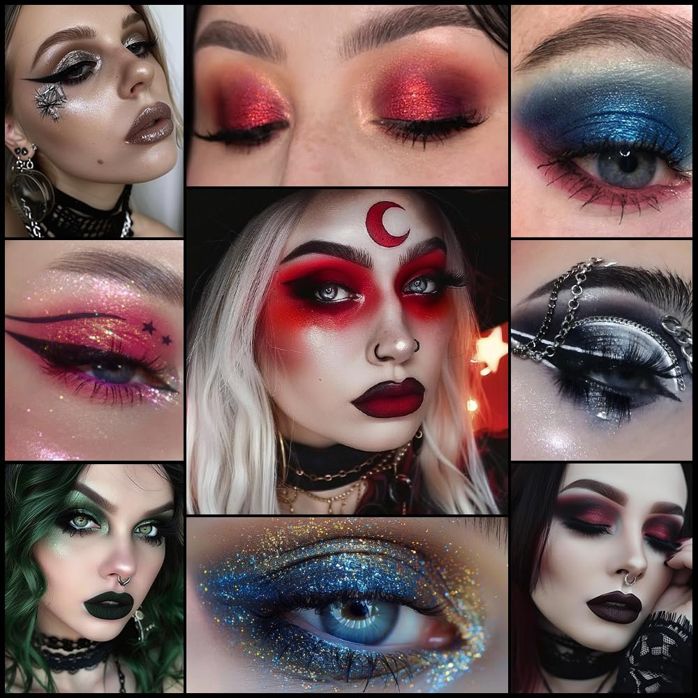 DE'LANCI Red Black Goth Eyeshadow Palette – High Pigment Vegan Red Eyeshadow with Gray Silver Shimmer for Vampire Clown Halloween Makeup Avelisse