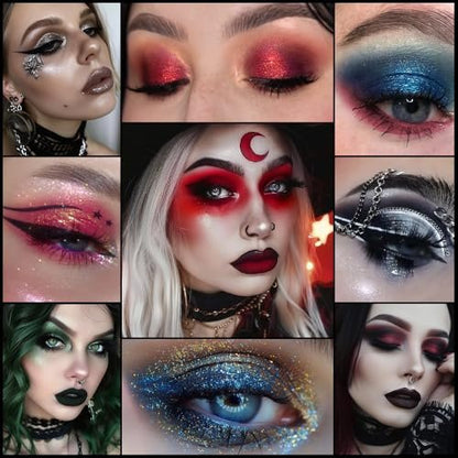 DE'LANCI Red Black Goth Eyeshadow Palette – High Pigment Vegan Red Eyeshadow with Gray Silver Shimmer for Vampire Clown Halloween Makeup Avelisse