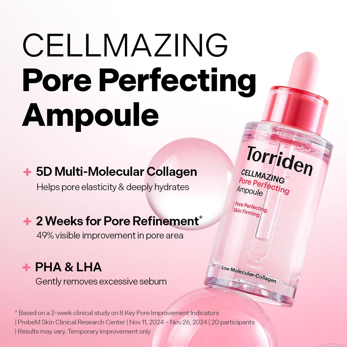 Torriden CELLMAZING Pore Perfecting Ampoule 30ml - 5D Collagen & Peptide Serum for Skin Elasticity | Korean Facial Serum Avelisse