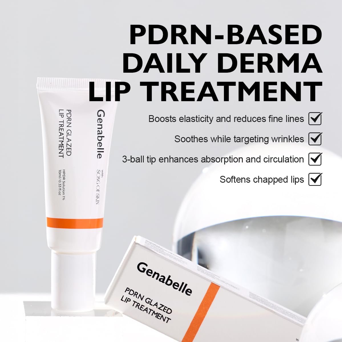 Genabelle PDRN Glazed Lip Treatment – Hydrating & Plumping Lip Balm with PDRN & Peptides for Soft, Glossy Lips – Intensive Lip Repair & Moisture Lock, Glass Skin, Korean Skincare - 0.33 fl oz Avelisse