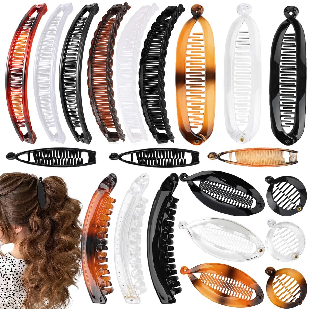 Strong Hold for Workouts & Thick Hair, 21pcs Banana Hair Clips for Women - 7 Styles Volumizing Claw Clips by Hapdoo, Secure Grip for All Hair Types - görsel 1