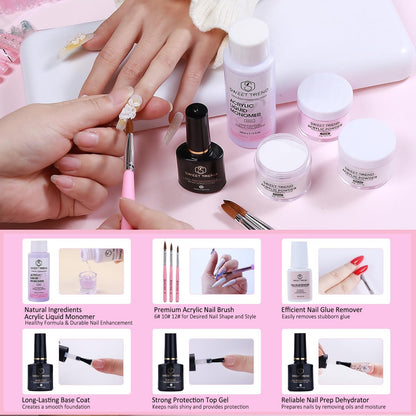 Acrylic Nail Kit with Drill - 20g Clear White Pink Acrylic Powder & Liquid Set for Beginners, Professional Brushes, Nail Tips, Full Tools Extensions Starter for Women Home & Salon Avelisse