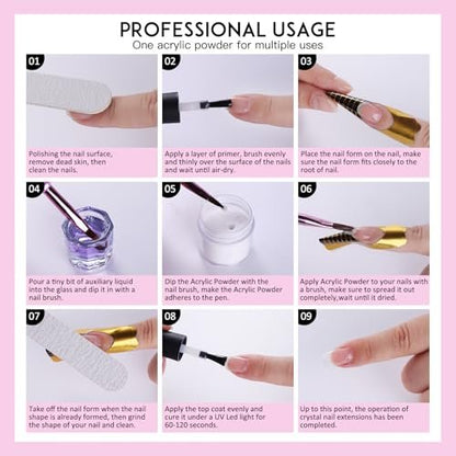 Acrylic Nail Kit with Drill - 20g Clear White Pink Acrylic Powder & Liquid Set for Beginners, Professional Brushes, Nail Tips, Full Tools Extensions Starter for Women Home & Salon Avelisse