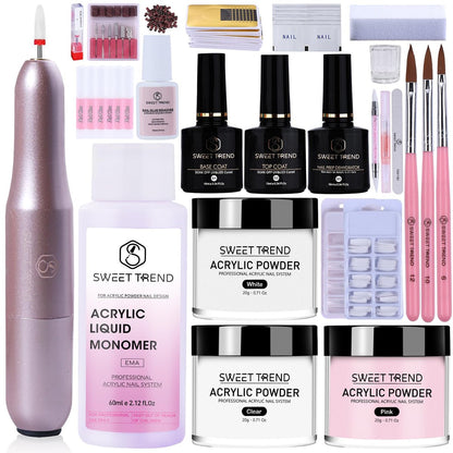 Acrylic Nail Kit with Drill - 20g Clear White Pink Acrylic Powder & Liquid Set for Beginners, Professional Brushes, Nail Tips, Full Tools Extensions Starter for Women Home & Salon Avelisse
