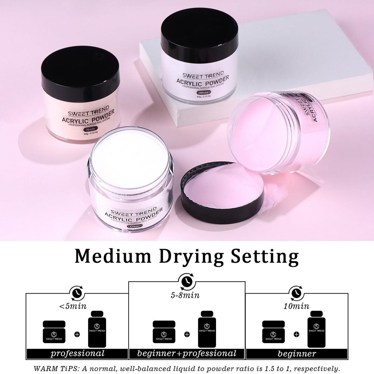 Acrylic Nail Kit with Drill - 20g Clear White Pink Acrylic Powder & Liquid Set for Beginners, Professional Brushes, Nail Tips, Full Tools Extensions Starter for Women Home & Salon Avelisse
