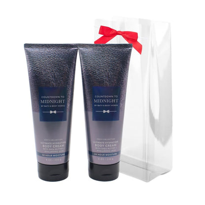 Bath & Body Works Countdown to Midnight Men's Collection Ultimate Hydration Body Cream Gift Set with Red Bow - Pack of 2