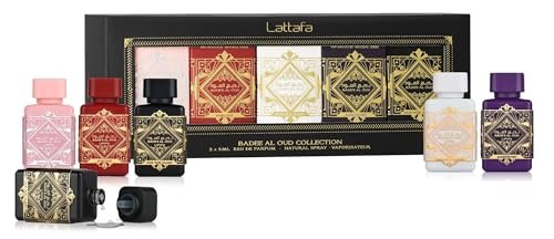 Lattafa Bade'e Al Oud Collection – 5 x 5 ml Eau de Parfum Gift Set for Unisex (Honor & Glory + Sublime + Amethyst + Oud for Glory + Noble Blush) Avelisse