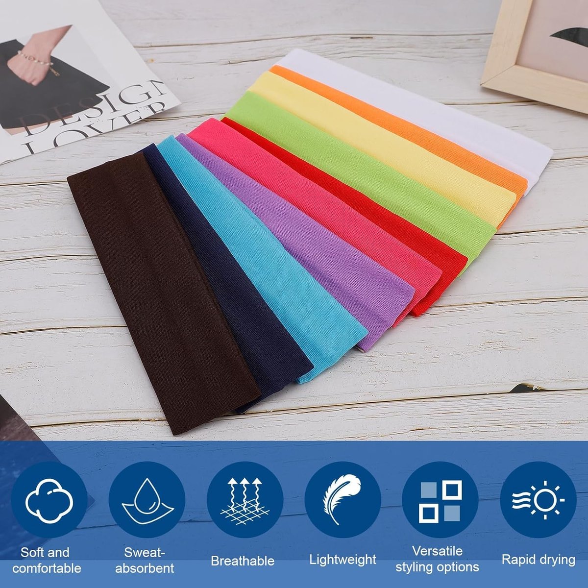24 Pack Non-Slip Headbands for Women - Multicolor Nylon Hair Bands (Black, White, Pink, Red, Purple, Blue, Green, Yellow, Orange) - görsel 5