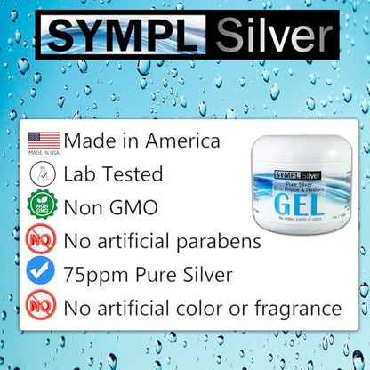 Sympl Silver Pure Silver Skin Repair & Restore Gel - Unscented, 75ppm Colloidal Silver Gel - 4 oz