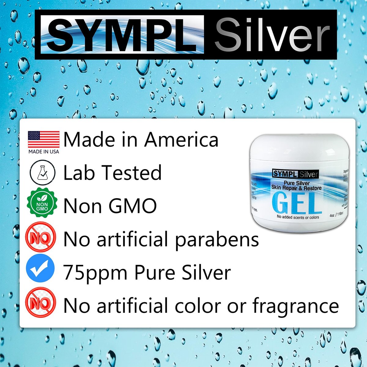 Sympl Silver Pure Silver Skin Repair & Restore Gel - Unscented, 75ppm Colloidal Silver Gel - 4 oz - görsel 6