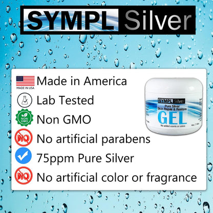 Sympl Silver Pure Silver Skin Repair & Restore Gel - Unscented, 75ppm Colloidal Silver Gel - 4 oz