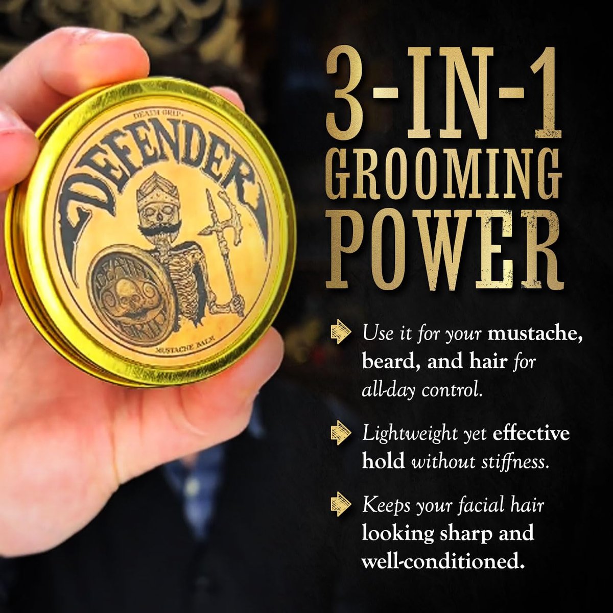 THE VINTAGE GROOMING CO. Defender Mustache Balm & Mustache Guard Set - 2oz Balm & Drinking Protector, Gold Avelisse