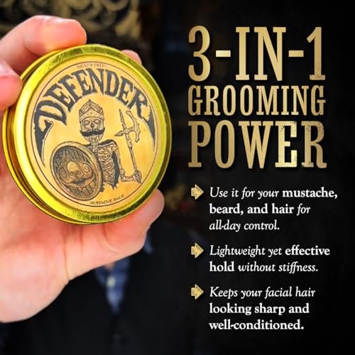 THE VINTAGE GROOMING CO. Defender Mustache Balm & Mustache Guard Set - 2oz Balm & Drinking Protector, Gold Avelisse