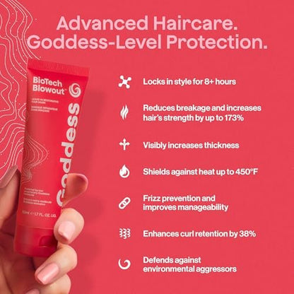 Biotech Blowout Leave-In Restorative Hair Mask - Style & Heat Protectant 450°F, Frizz Control, 8-Hour Style, for Damaged Hair - Goddess Maintenance Avelisse