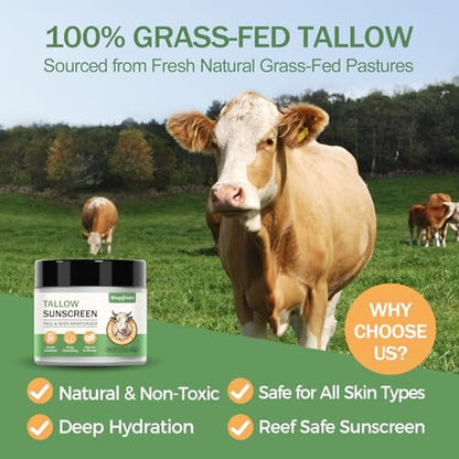 Wagomars Tallow Sunscreen SPF 30 - Non-Toxic Natural Mineral Sunscreen with Zinc Oxide & Beef Tallow - Reef Safe Sunblock for Face & Body - Moisturizing for All Skin Types Avelisse