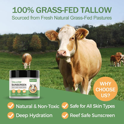 Wagomars Tallow Sunscreen SPF 30 - Non-Toxic Natural Mineral Sunscreen with Zinc Oxide & Beef Tallow - Reef Safe Sunblock for Face & Body - Moisturizing for All Skin Types Avelisse