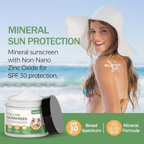 Wagomars Tallow Sunscreen SPF 30 - Non-Toxic Natural Mineral Sunscreen with Zinc Oxide & Beef Tallow - Reef Safe Sunblock for Face & Body - Moisturizing for All Skin Types Avelisse
