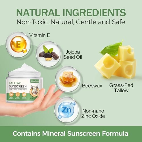 Wagomars Tallow Sunscreen SPF 30 - Non-Toxic Natural Mineral Sunscreen with Zinc Oxide & Beef Tallow - Reef Safe Sunblock for Face & Body - Moisturizing for All Skin Types Avelisse