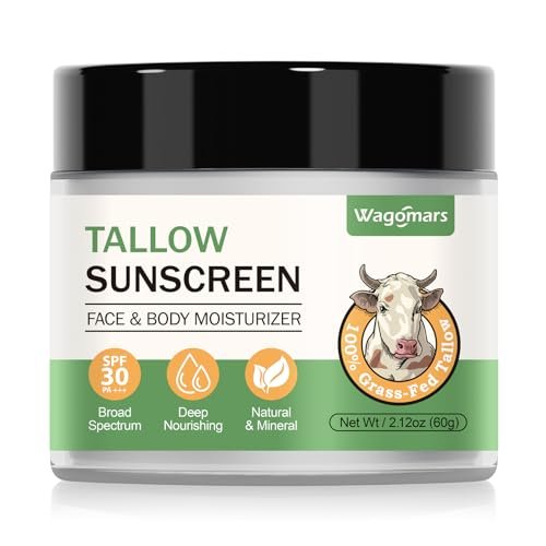 Wagomars Tallow Sunscreen SPF 30 - Non-Toxic Natural Mineral Sunscreen with Zinc Oxide & Beef Tallow - Reef Safe Sunblock for Face & Body - Moisturizing for All Skin Types Avelisse