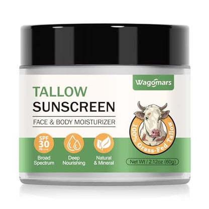 Wagomars Tallow Sunscreen SPF 30 - Non-Toxic Natural Mineral Sunscreen with Zinc Oxide & Beef Tallow - Reef Safe Sunblock for Face & Body - Moisturizing for All Skin Types Avelisse