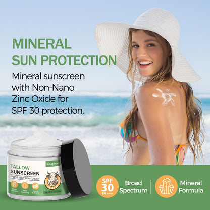Wagomars Tallow Sunscreen SPF 30 - Non-Toxic Natural Mineral Sunscreen with Zinc Oxide & Beef Tallow - Reef Safe Sunblock for Face & Body - Moisturizing for All Skin Types Avelisse