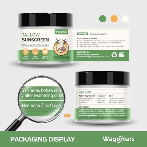 Wagomars Tallow Sunscreen SPF 30 - Non-Toxic Natural Mineral Sunscreen with Zinc Oxide & Beef Tallow - Reef Safe Sunblock for Face & Body - Moisturizing for All Skin Types Avelisse