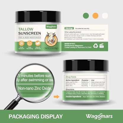 Wagomars Tallow Sunscreen SPF 30 - Non-Toxic Natural Mineral Sunscreen with Zinc Oxide & Beef Tallow - Reef Safe Sunblock for Face & Body - Moisturizing for All Skin Types Avelisse